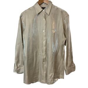 The Limited Shimmer Gray Silver Lightweight Long Sleeve Button Up Blouse Top